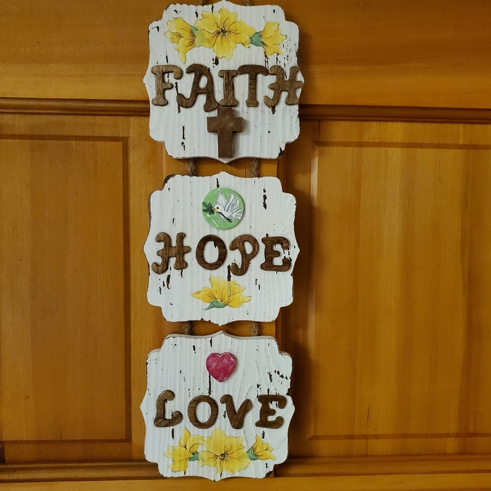 Hand crafted Faith, Hope, Love plaque